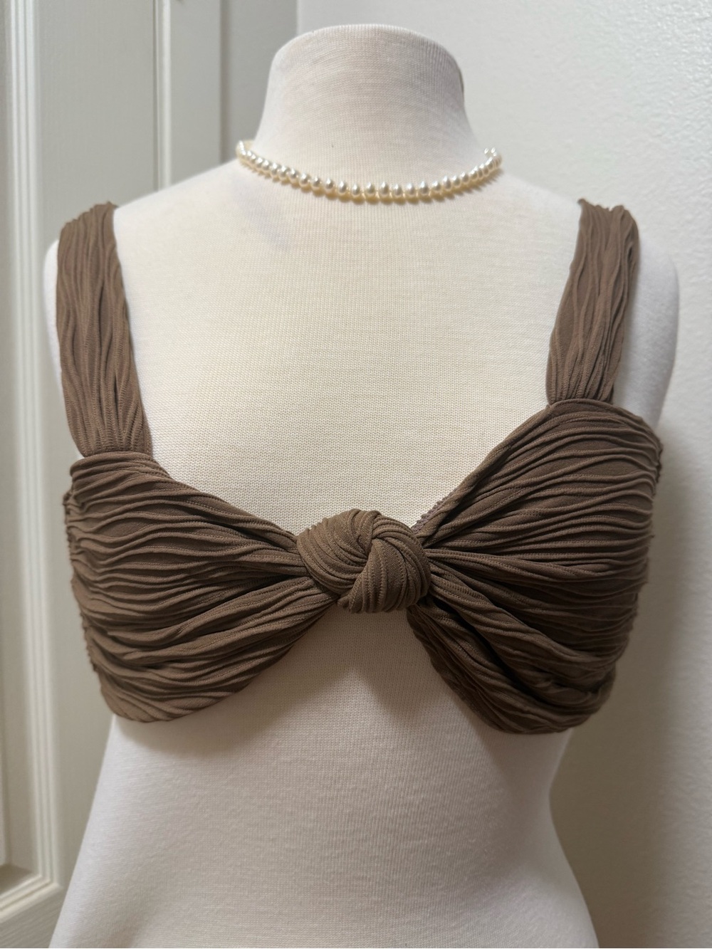 Zaful Taupe Knotted Ribbed Bandeau Bralette